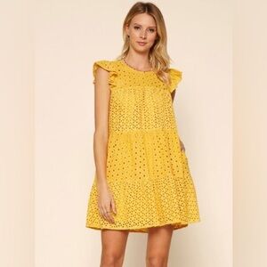 Skies Are Blue Sunny Yellow Eyelet Mini Dress • Size Medium